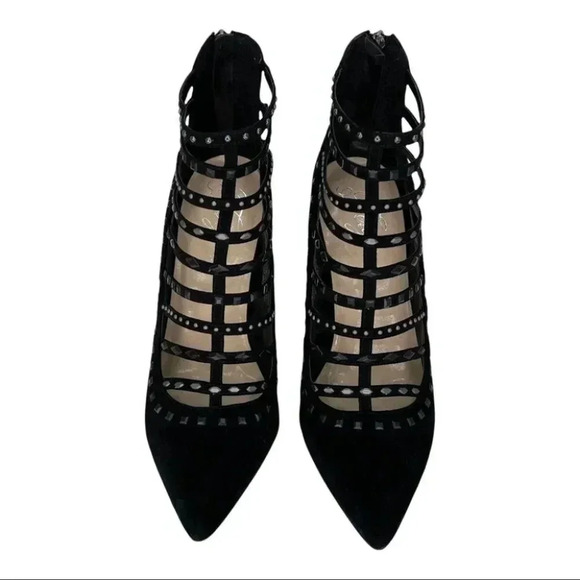 NWOB Fergie Aubree Black Suede Leather Womens Heels Size 10M - Picture 5 of 13